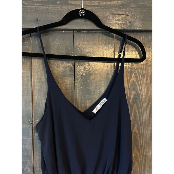 Lola Grace Navy Blue Spaghetti Strap Jumpsuit Wide Leg Elastic Waist Casual F38 - Picture 5 of 9